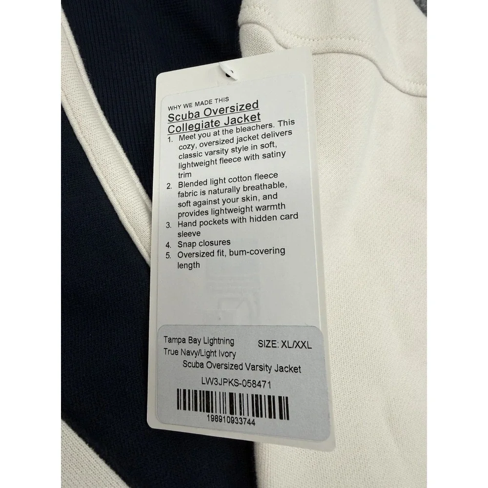 $200 Lululemon x Tampa Bay Lightning XL/XXL Oversized Snap Varsity NHL Jacket